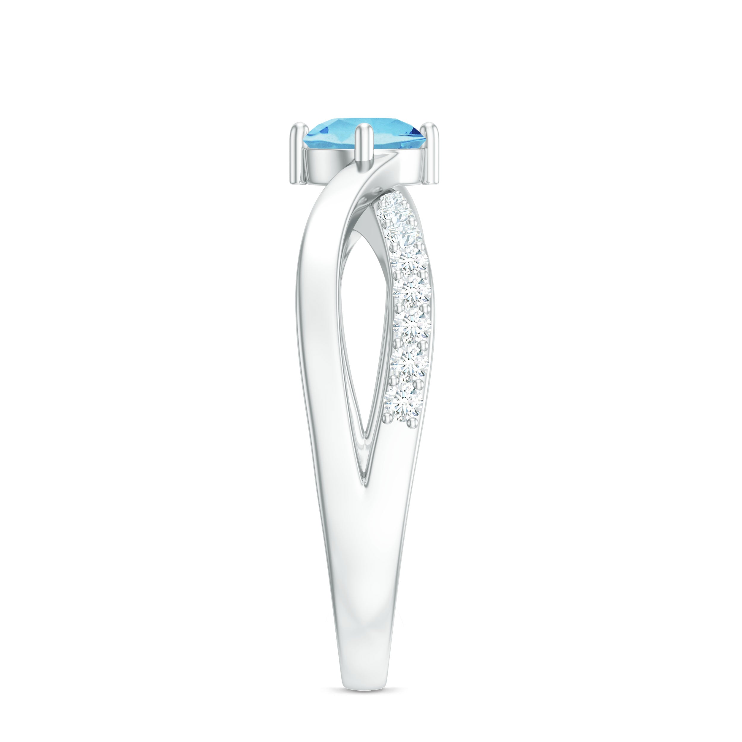 Rosec Jewels-Genuine Aquamarine Engagement Ring with Diamond Infinity Shank