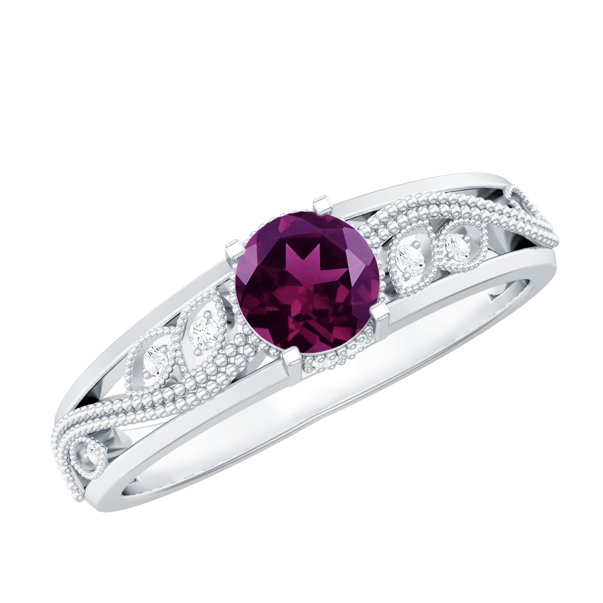 3/4 CT Rhodolite Solitaire with Diamond Filigree Ring
