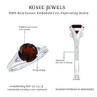 Natural Garnet Solitaire Engagement Ring with Diamond Split Shank AAA - Rosec Jewels