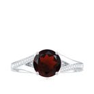 Natural Garnet Solitaire Engagement Ring with Diamond Split Shank AAA - Rosec Jewels
