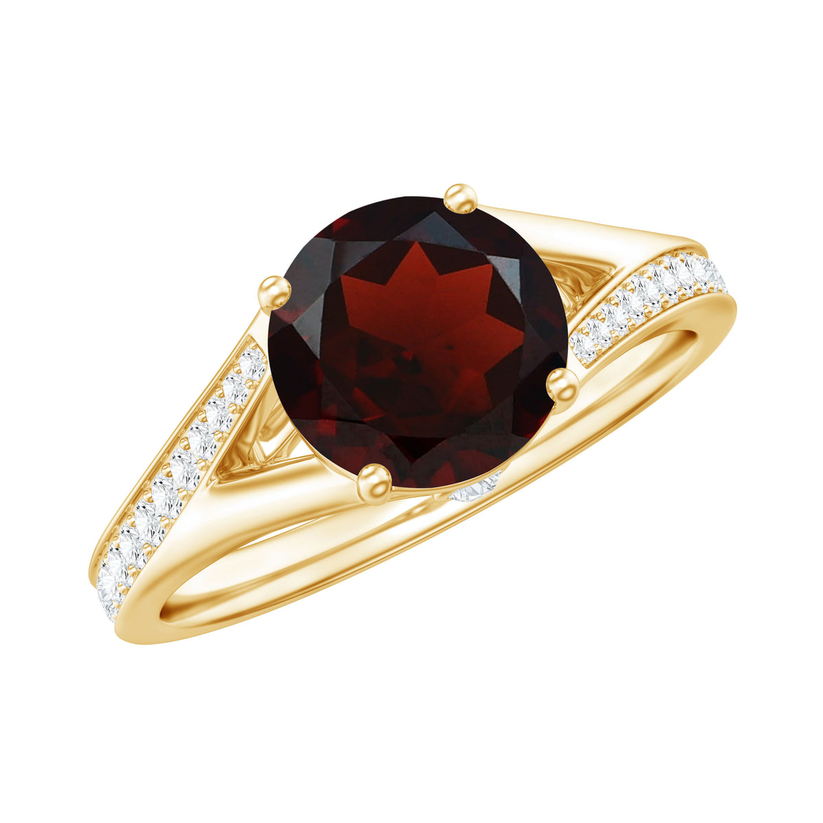 Natural Garnet Solitaire Engagement Ring with Diamond Split Shank AAA - Rosec Jewels