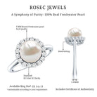 Real 7.4 Carat Freshwater Pearl Engagement Ring with Diamond Halo AAA - Rosec Jewels