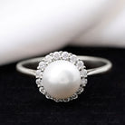 Real 7.4 Carat Freshwater Pearl Engagement Ring with Diamond Halo AAA - Rosec Jewels