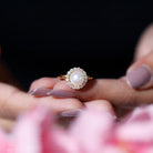 Real 7.4 Carat Freshwater Pearl Engagement Ring with Diamond Halo AAA - Rosec Jewels