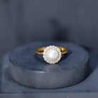 Real 7.4 Carat Freshwater Pearl Engagement Ring with Diamond Halo AAA - Rosec Jewels
