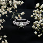 Vintage Tahitian Pearl Solitaire Engagement Ring with Diamond AAA - Rosec Jewels