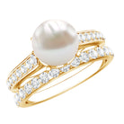 Rosec Jewels-Natural White Pearl Wedding Bridal Ring Set with Moissanite