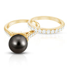 Rosec Jewels-Elegant Wedding Ring Set with 9.75 CT Tahitian Pearl and Moissanite