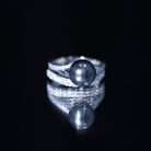 Rosec Jewels-Designer Tahitian Black Pearl Wedding Ring Set with Moissanite