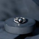 Rosec Jewels-Designer Tahitian Black Pearl Wedding Ring Set with Moissanite