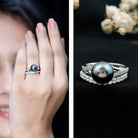 Rosec Jewels-Designer Tahitian Black Pearl Wedding Ring Set with Moissanite