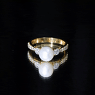 Rosec Jewels-Cultured 7.4 Carat Freshwater Pearl Engagement Ring with Moissanite