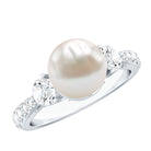 Rosec Jewels-Cultured 7.4 Carat Freshwater Pearl Engagement Ring with Moissanite