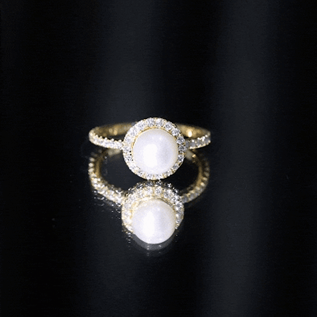 Cultured 7.4 Carat Freshwater Pearl Diamond Engagement Ring with Halo AAA - Rosec Jewels