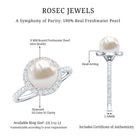 Cultured 7.4 Carat Freshwater Pearl Diamond Engagement Ring with Halo AAA - Rosec Jewels