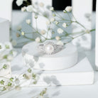Cultured 7.4 Carat Freshwater Pearl Diamond Engagement Ring with Halo AAA - Rosec Jewels