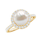 Cultured 7.4 Carat Freshwater Pearl Diamond Engagement Ring with Halo AAA - Rosec Jewels