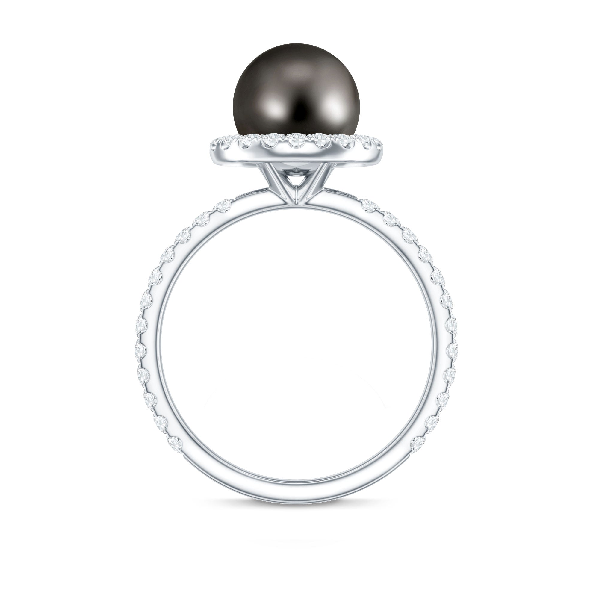 Halo Engagement Ring with Tahitian Pearl and Diamond AAA - Rosec Jewels