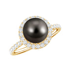 Halo Engagement Ring with Tahitian Pearl and Diamond AAA - Rosec Jewels