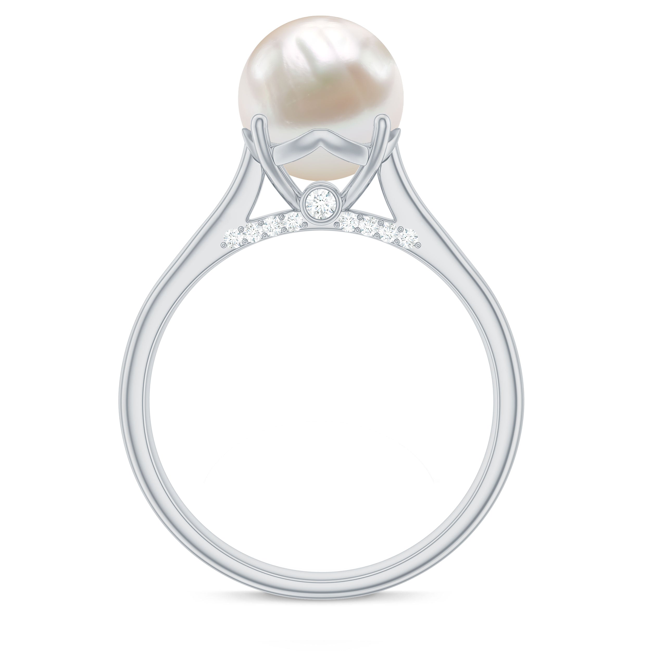 Rosec Jewels-Freshwater Pearl Solitaire with Diamond Ring