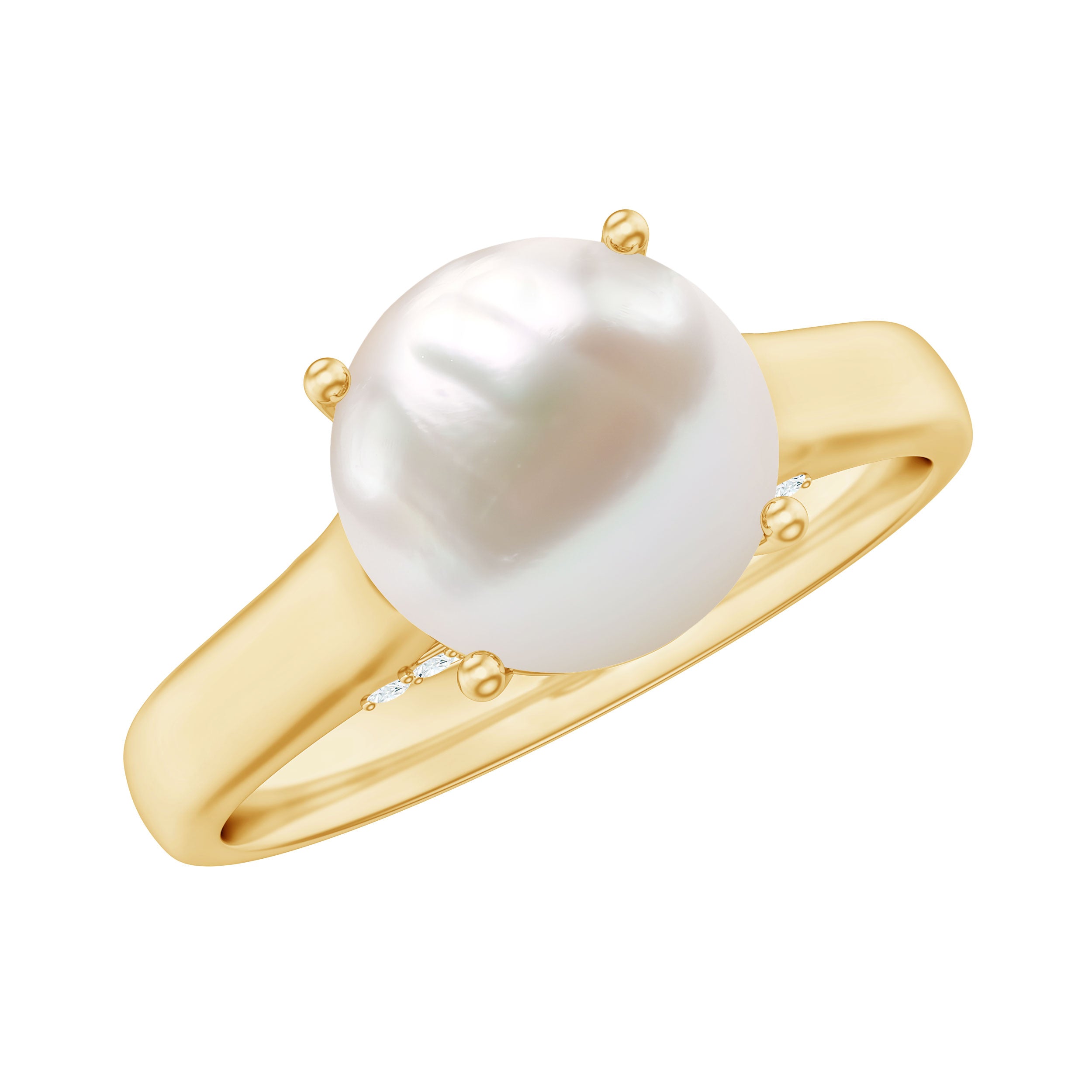Rosec Jewels-Freshwater Pearl Solitaire with Diamond Ring