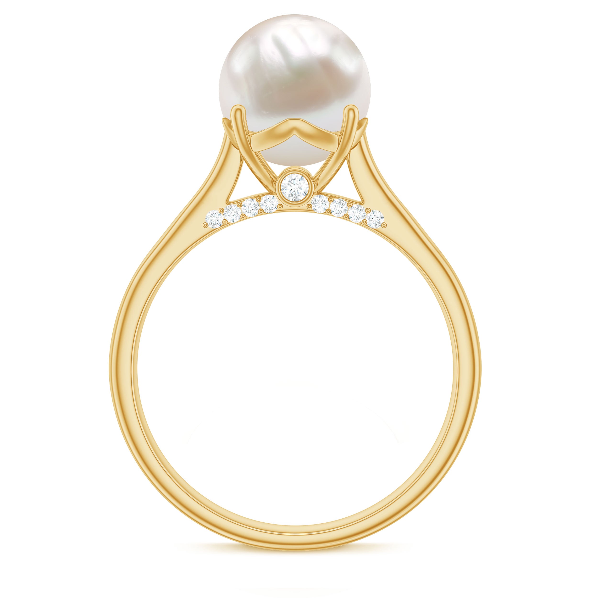 Rosec Jewels-Freshwater Pearl Solitaire with Diamond Ring