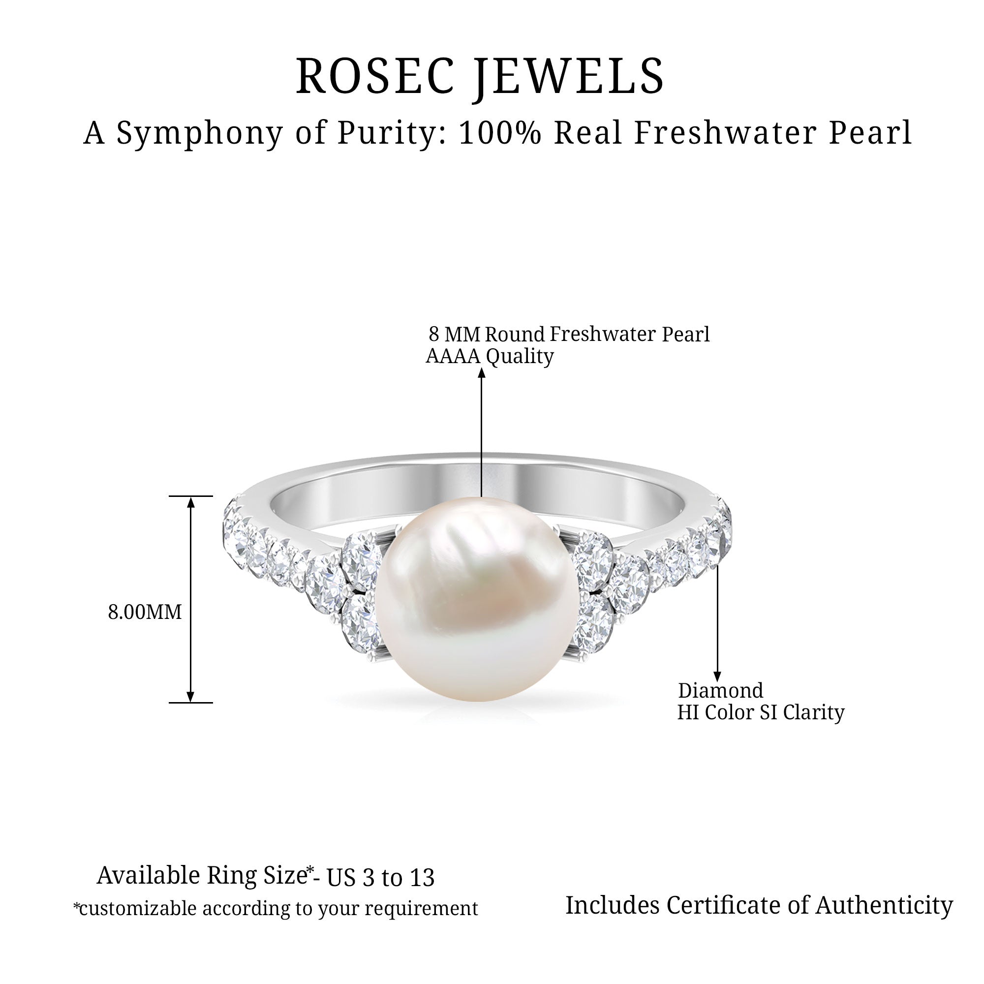 Exuberant Freshwater Pearl and Diamond Engagement Ring Freshwater Pearl - ( AAA ) - Quality - Rosec Jewels