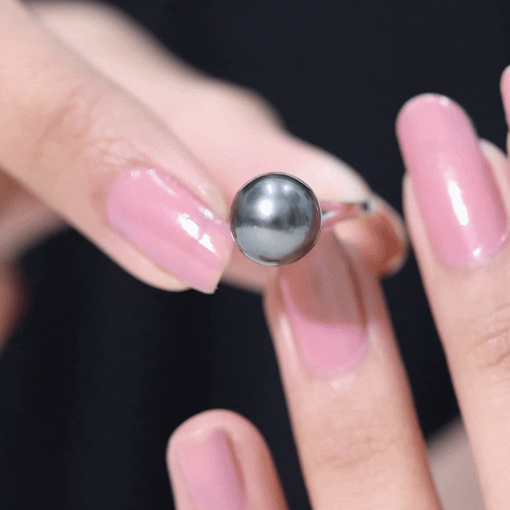 7.5 Carat Tahitian Black Pearl Engagement Ring with Split Shank AAA - Rosec Jewels