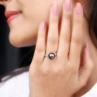 Rosec Jewels-Genuine 8 Carat Tahitian Black Pearl Cathedral Engagement Ring with Split Shank