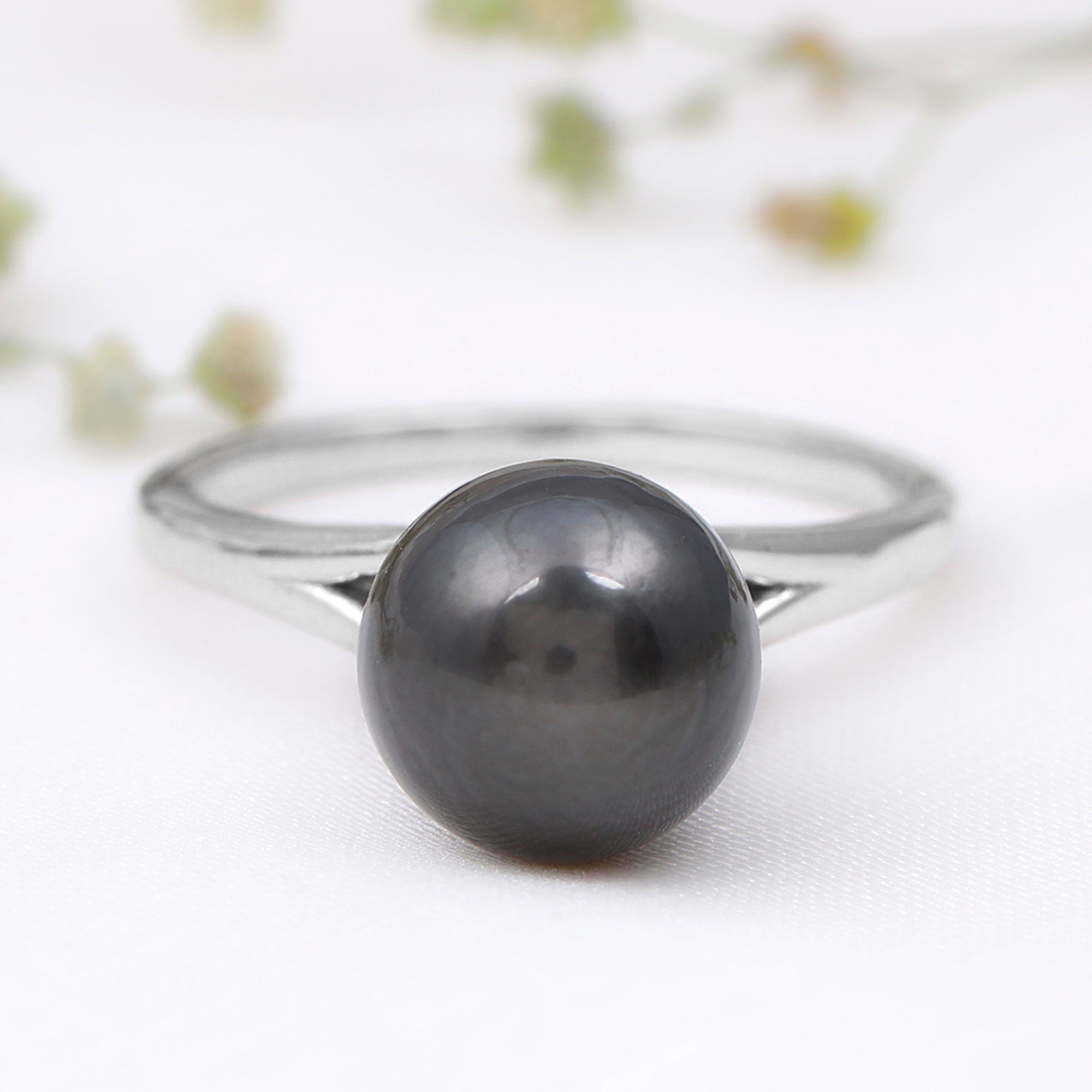 Rosec Jewels-Genuine 8 Carat Tahitian Black Pearl Cathedral Engagement Ring with Split Shank