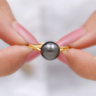 Rosec Jewels-Genuine 8 Carat Tahitian Black Pearl Cathedral Engagement Ring with Split Shank