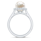 Real 7.4 Carat Freshwater Pearl Diamond Wedding Bridal Ring Set for Women AAA - Rosec Jewels