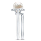 Real 7.4 Carat Freshwater Pearl Diamond Wedding Bridal Ring Set for Women AAA - Rosec Jewels