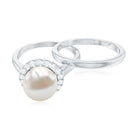 Real 7.4 Carat Freshwater Pearl Diamond Wedding Bridal Ring Set for Women AAA - Rosec Jewels