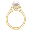 Real 7.4 Carat Freshwater Pearl Diamond Wedding Bridal Ring Set for Women AAA - Rosec Jewels