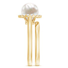 Real 7.4 Carat Freshwater Pearl Diamond Wedding Bridal Ring Set for Women AAA - Rosec Jewels