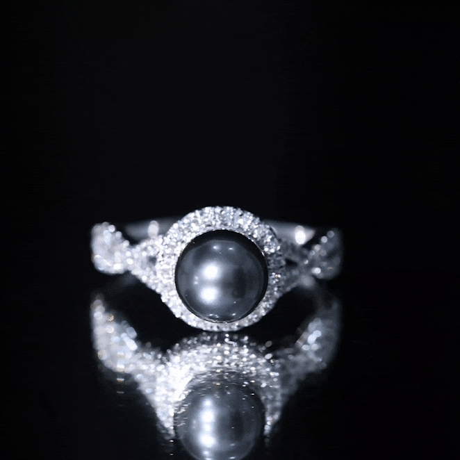 Rosec Jewels-Real Tahitian Pearl and Diamond Crossover Engagement Ring