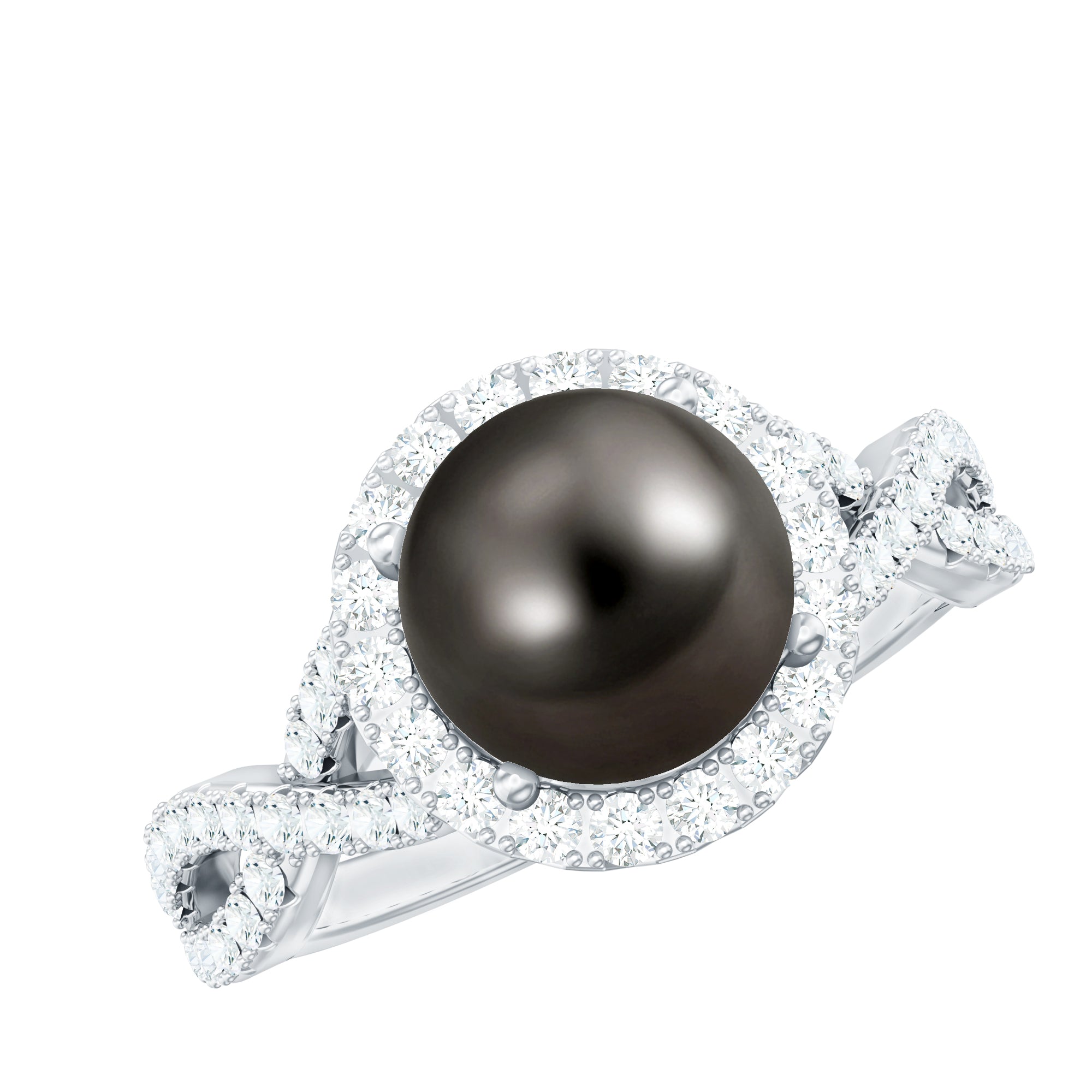 Rosec Jewels-Real Tahitian Pearl and Diamond Crossover Engagement Ring