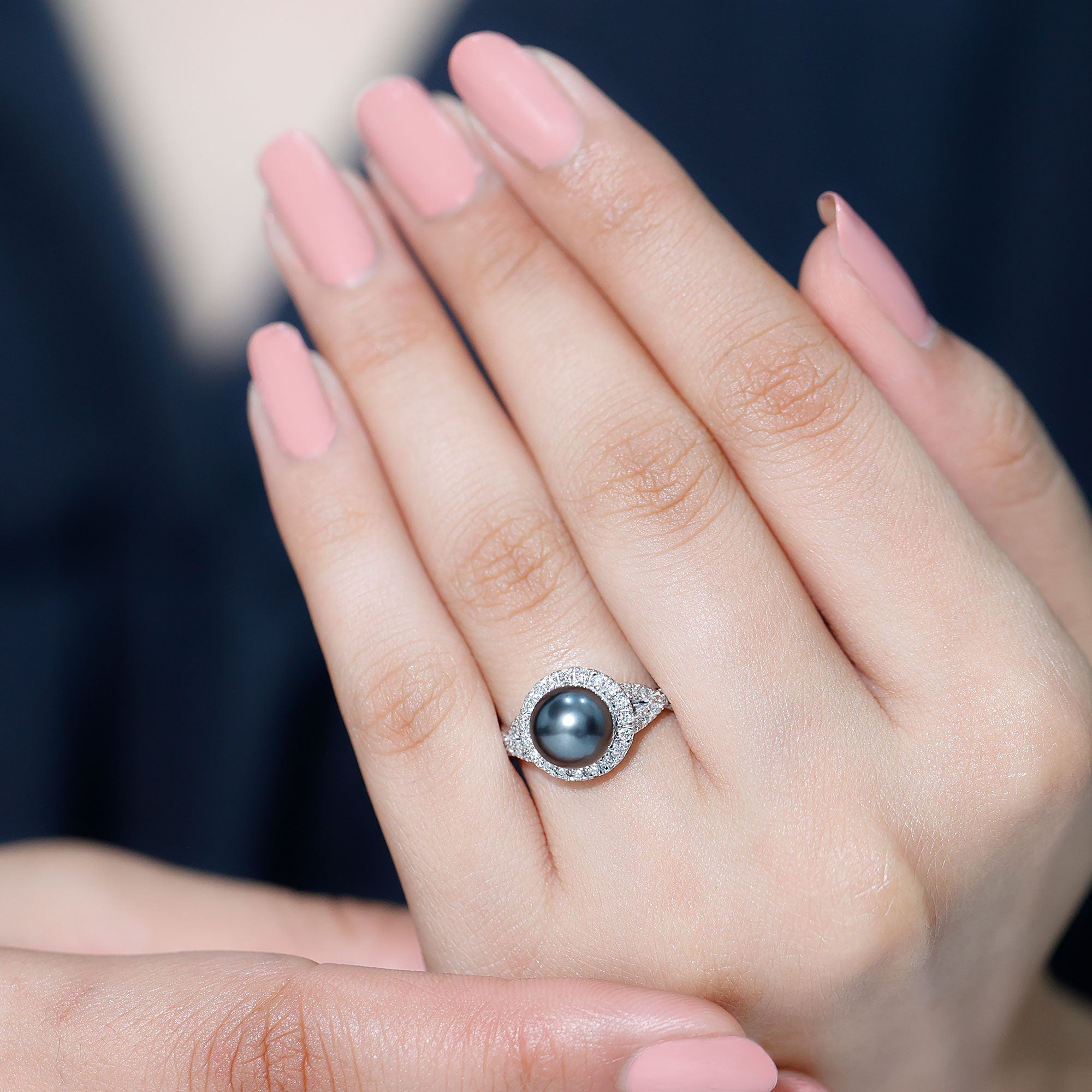 Rosec Jewels-Real Tahitian Pearl and Diamond Crossover Engagement Ring