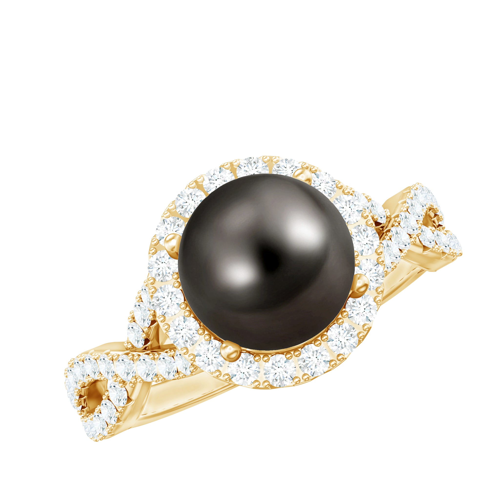 Rosec Jewels-Real Tahitian Pearl and Diamond Crossover Engagement Ring