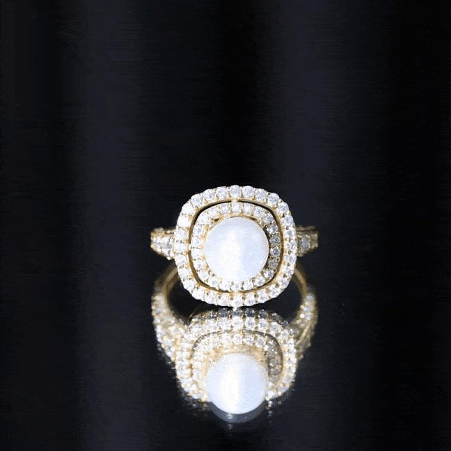 7.4 Carat Freshwater Pearl Double Halo Engagement Ring with Moissanite AAA - Rosec Jewels