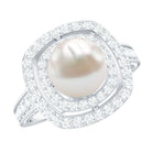 7.4 Carat Freshwater Pearl Double Halo Engagement Ring with Moissanite AAA - Rosec Jewels