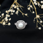 7.4 Carat Freshwater Pearl Double Halo Engagement Ring with Moissanite AAA - Rosec Jewels