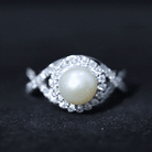 7.4 Carat Freshwater Pearl Engagement Ring with Moissanite Crossover Shank AAA - Rosec Jewels