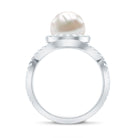 7.4 Carat Freshwater Pearl Engagement Ring with Moissanite Crossover Shank AAA - Rosec Jewels