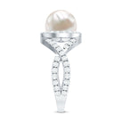 7.4 Carat Freshwater Pearl Engagement Ring with Moissanite Crossover Shank AAA - Rosec Jewels
