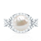 7.4 Carat Freshwater Pearl Engagement Ring with Moissanite Crossover Shank AAA - Rosec Jewels