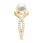 7.4 Carat Freshwater Pearl Engagement Ring with Moissanite Crossover Shank AAA - Rosec Jewels