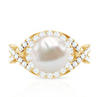 7.4 Carat Freshwater Pearl Engagement Ring with Moissanite Crossover Shank AAA - Rosec Jewels