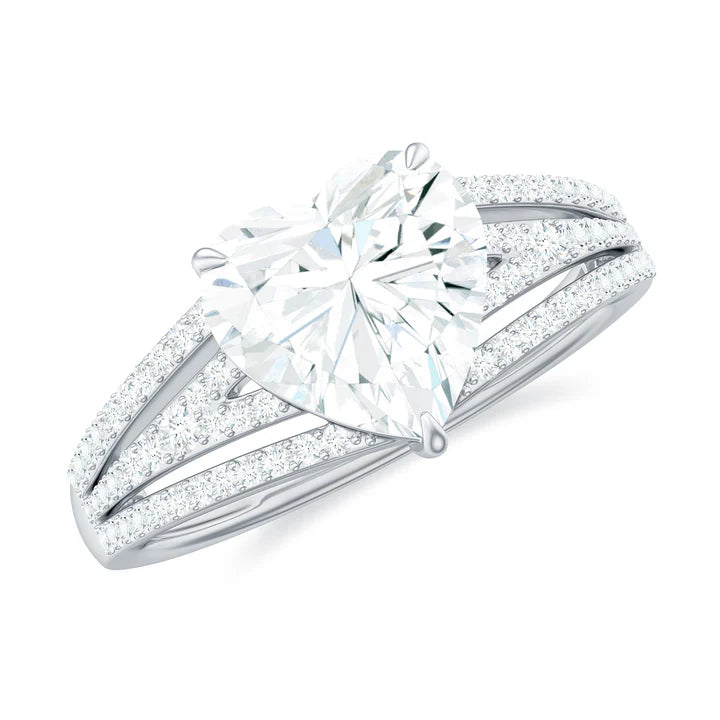 2.50 CT Split Shank Moissanite Heart Designer Engagement Ring Moissanite - ( D-VS1 ) - Color and Clarity - Rosec Jewels